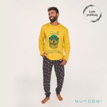Pijama Invierno Hombre  algodón mostaza y marino Muydemi