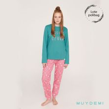 Pijama Invierno Mujer verde y rosa Muydemi
