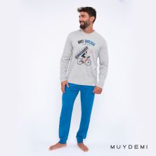 Pijama invierno hombre Muydemi Gris y celeste