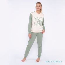 Pijama invierno mujer crudo y verde Muydemi