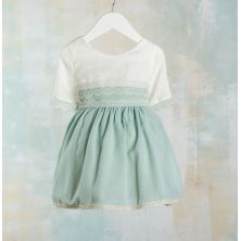 Vestido ceremonia lino manga francesa ,verde ,Lilus