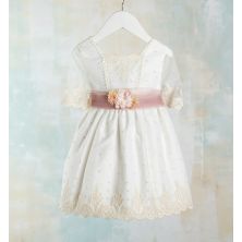 Vestido ceremonia tul bordado manga francesa ,crudo rosa,Lilus
