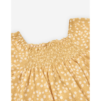 Vestido bebe color mostaza con estampado de flores Losan