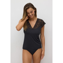 Camiseta manga corta interior mujer negra Ysabel Mora