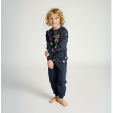 Pijama invierno infantil niño algodón fino marino Muydemi