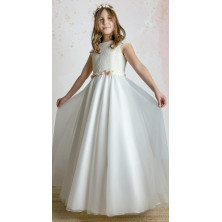 Vestido comunión niña tul topo puntilla Lilus