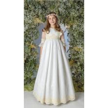 Vestido comunión falda capa,cuerpo bordado beig,Lilus