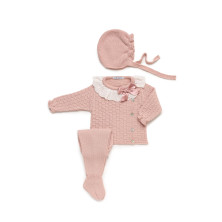 Conjunto invierno 3pzas. trencitas puntilla rosa empolvado Juliana