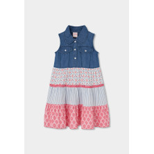 Vestido denim combinado de niña -Boboli