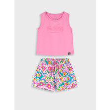 Conjunto verano niña camiseta rosa +short flores Energiers