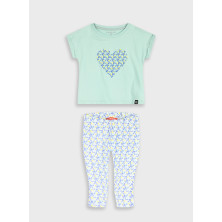 Conjunto verano niña camiseta verde agua + leggins flores Energiers