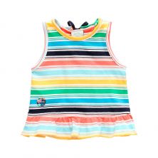 Camiseta punto listada de bebé niña listado raya ancha multicolor