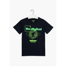 Camiseta manga corta niño Losan azul marino con letras refrectantes