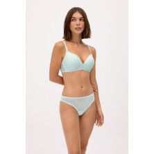 Conjunto sujetador sin aro con relleno y braga brasileña mint green