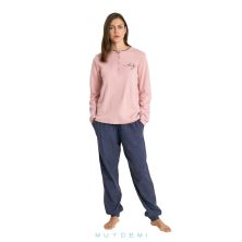 Pijama invierno mujer algodón rosa y marino muydemi