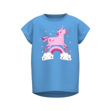 Camiseta niña manga japonesa Name It celeste unicornio