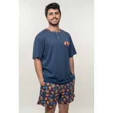 Pijama verano hombre manga corta Kinanit marino "Burguer"